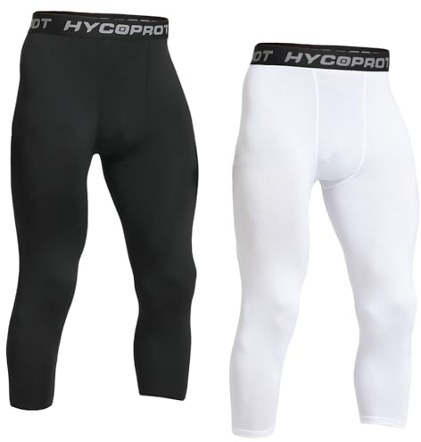 HYCOPROT Herr 3/4 kompressionsleggings atletiska tajta spetsar kompressionsbyxor coola torra baslager byxor för löpning träning sport yoga basket, Svart+vitt, L