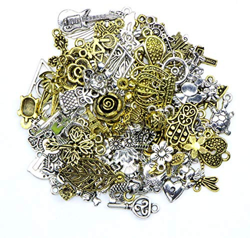 DIY Kett Charm Schmuck Anhänger: 100Stück Mini Silber und Gold Metall Aesthetic Basteln Kit Hochzeit Geschenk Klein Perle Armband Deko Ohrring Bastelset Halskett Schlüsselanhänger Zubehör Für Jung