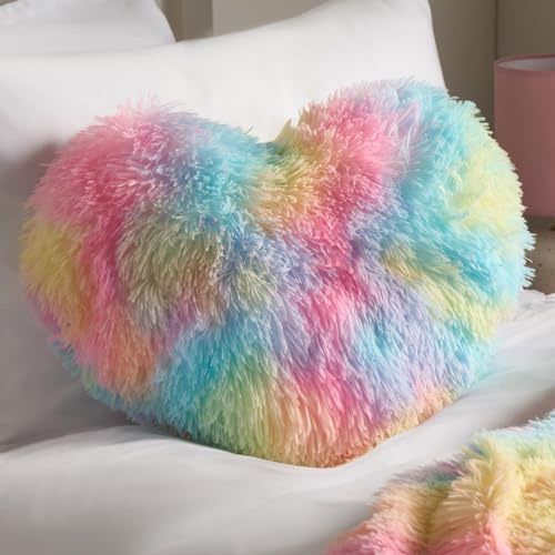 OHS Heart Cushion, Ultra Soft Fluffy Heart Cushions Pillow Decorative Living Room Sofa Hearts Shape Cushion Cuddling Pillow Relaxing Decor Piece - Rainbow Tie Dye, 40cm