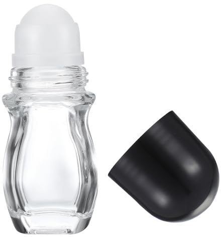 PATIKIL 30ml Glass Empty Roller Bottles, 1 Pcs Leak-Proof Massage Rollerball Container with Plastic Roller Ball for Storing Essential Oils Perfume, Black