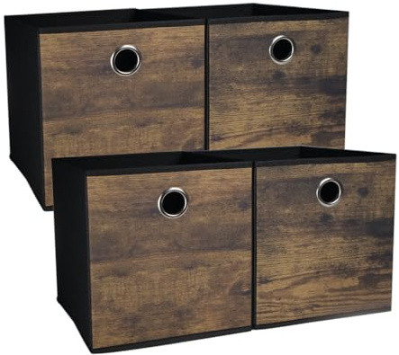 4-Pack Durable Storage Cube Box with Wood Look Decorative Thickened Fabric Storage Basket,Space-saving Cube Storage Unit Bin for Shelves,Closet,Bedroom,Nursery,Office,Storeroom,Dorm,30x30x30cm(Medium)