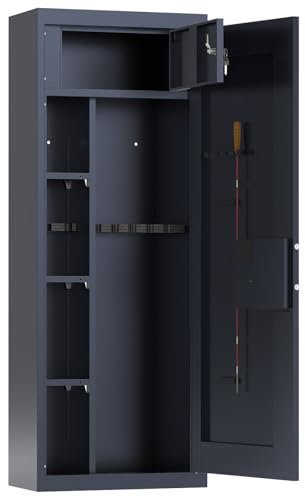 Profirst Armadio per armi Forest 8 in acciaio, serratura a cilindro, 2 chiavi separatamente, con serratura interna, supporto per bastone di pulizia, spazio per 8 armi lunghe con materiale di fissaggio