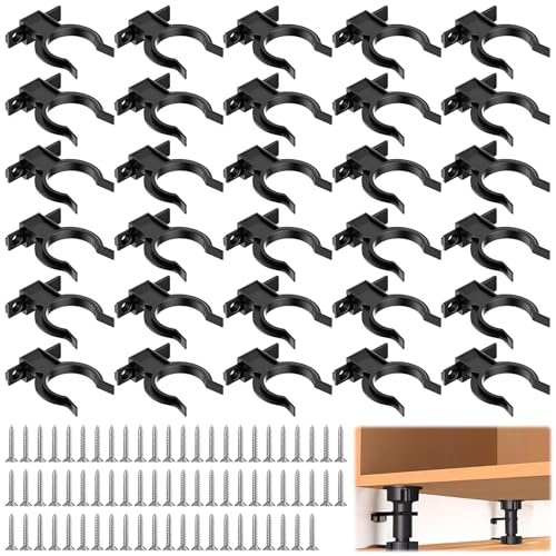 XSHAO® 30 Stück KüChen Sockelleisten Clips, Küchensockel Befestigung mit 90 Schrauben Einstellbare Sockel Clips für 32-42mm Küchenfüße (Schwarz)