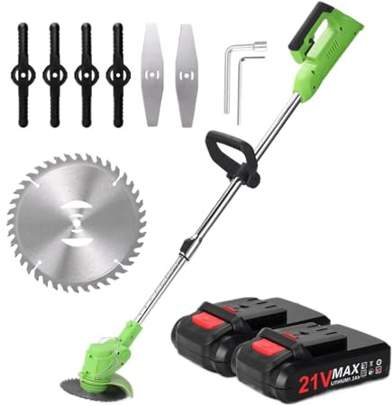 SMTYXS Decespugliatore Elettrico A Batteria da 6,0 Ah E 25000 Giri/min con 3 Tipi di Lame Tagliaerba Elettrico Senza Fili Tagliaerba Elettrico for Prato E Giardino(25000rpm 6.0Ah 2Ba)