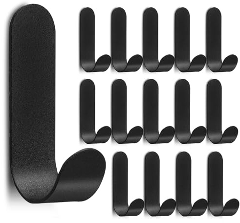 LYCXAMES Lot de 15 crochets adhésifs en acier inoxydable - Sans perçage - Pour salle de bain, cuisine, vestiaire - Noir