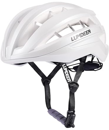 LUMDEER Fahrradhelm Erwachsene mit 3D Dämpfungs Elastiksystemund und Magnetverschluss Fahrradhelm Herren und Damen für Zopfträger Rennrad Helm mit Optimierter Luftfluss Gravel Helm Weiß