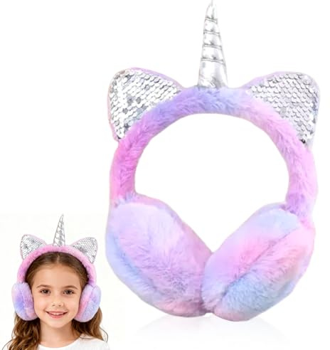 CRTLNYH Licorne Cache Oreille,Oreillettes Violet clair,Peluches Fille Cache-Oreilles,Cache-oreilles Pliable Ajustable Earmuff,oreilles pour Hiver Activités de Plein Air