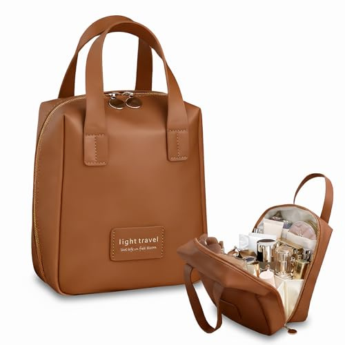 Neceser Maquillaje Mujer de Cuero PU, Bolsa Cosméticos de Gran Capacidad con Asa y Múltiples Compartimentos, Organizador Maquillaje Portátil para Viaje y Uso Diario