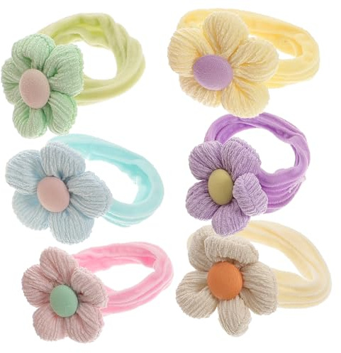 ifundom 6 Stück-pack Blumen Haargummis für Mädchen mit Hohem Elastizitätsgrad aus Stoff und Gummiband Eng Anliegend und Leicht zu Entfernen als Haarschmuck für Kinder