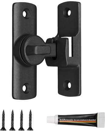 Sliding Door Lock and Bathroom Latch, 90/180 Degree Flip Barn Door Hardware, No Drilling Zinc Alloy Security Gate Latch for Kitchen Cabinets and Windows, Anti-Rust (Black)