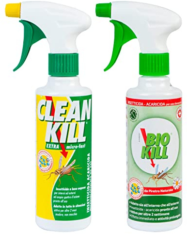 Kit Biokill Insetticida Biologico di Piretro Naturale 1 Flacone Spray da 375ml + Clean Kill Insetticida Ecologico Extra Micro Fast 1 Flacone Spray da 375ml