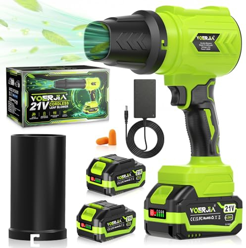 VOERJIA Laubbläser Akku 21V mit 2×4000mAh Akku und Ladegerät, Leichtes Handgebläse & Staub Cleaner, 3-stufige stufenlose Regelung, Dual-Düse Akku Gebläse für Garten, Terrasse & Schnee
