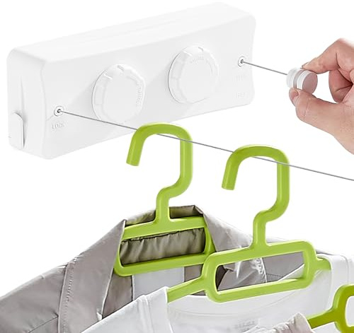 YATOSEEN Tendedero retráctil Que no se comba, con Doble Cuerda, Extensible, Apto para Interiores y Exteriores, de Acero Inoxidable, para Montaje en Pared, Ahorra Espacio (Blanco, Doble)