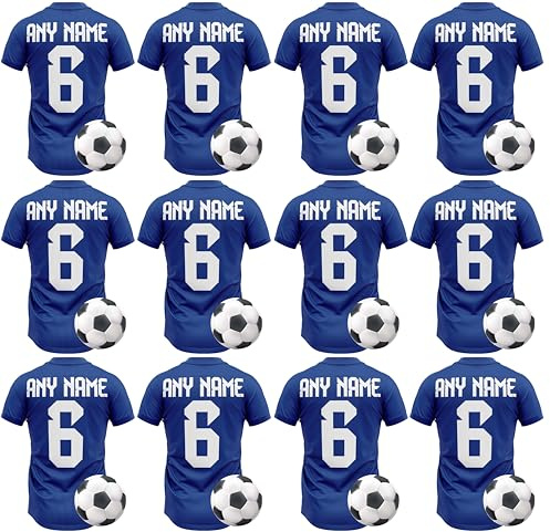 AK Giftshop Personalised Edible Football Shirt Cupcake Toppers – 12 Pack – Custom Name & Number – Wafer Paper Birthday Cake Decorations (BLUE)