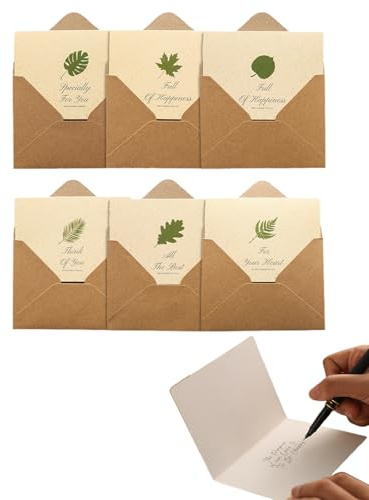 GONZTEL 6 Pezzi Biglietti d'Auguri con Buste, Set Design Foglie per Matrimonio, Compleanno, Laurea, Ringraziamento, Regalo, DIY