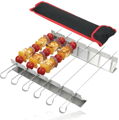 SPARES2GO Kebab spett hyllset 6-pack 410 mm/16 tum platt rostfritt stål metallspett