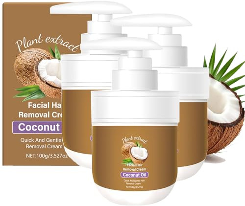 Crema depilatoria di cocco per donne, olio di cocco, crema per la rimozione dei capelli, efficace e idratante, morbido, antiproliferazione dei capelli per viso, ascelle per tutti i tipi di pelle (3