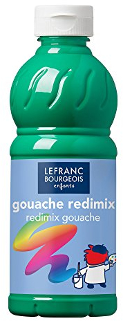 Lefranc Bourgeois Educación, gouache líquida Redimix, témperas para niños, 500ML verde franco, pinturas para niños y manualidades