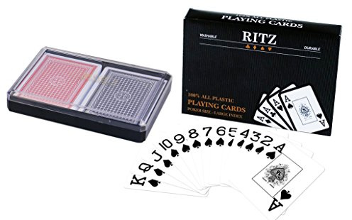 Ritz 2-Decks Poker Size 100% Plastic Playing Cards Set in Plastic Case, Large Index, Waterproof