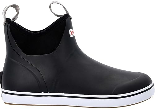 XTRATUF 6” Men’s Ankle Deck Boot - Size 9, Black - Lightweight, 100% Waterproof Rubber Footwear - Non-Marking, Slip-Resistant Outsole - Moisture-Wicking Liner
