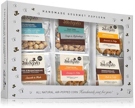 Joe & Seph's Popcorn Tasting Box (6x30g) | gourmet popcorn, air-popped popcorn, 6 flavours, gifts for men and women, selection box, popcorn for a party, movenight snacks
