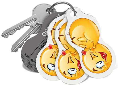 Einkaufswagenlöser „Kuss-Smiley“ (3 Stück) – funktionaler Schlüsselanhänger mit Einkaufswagenchip – Schlüsselanhänger Einkaufschip mit 1 Jahr Fundservice – 100% sicher