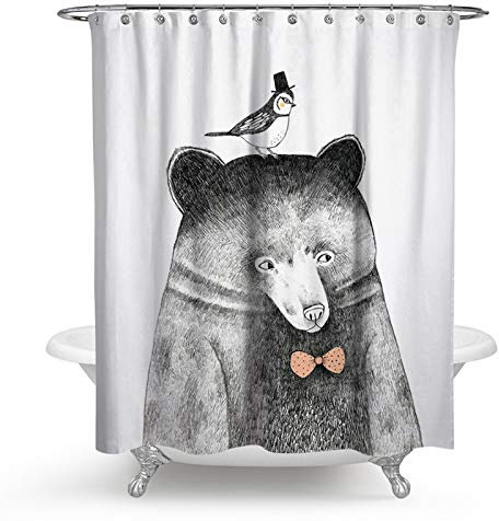 KnSam Duschvorhang 3D-Effekt Wasserdicht Anti Schimmel Waschbar mit 12 Duschvorhangringe Polyester Tier Panda Badewanne Vorhang für Badezimmer - Stil 4 180 x 180 cm