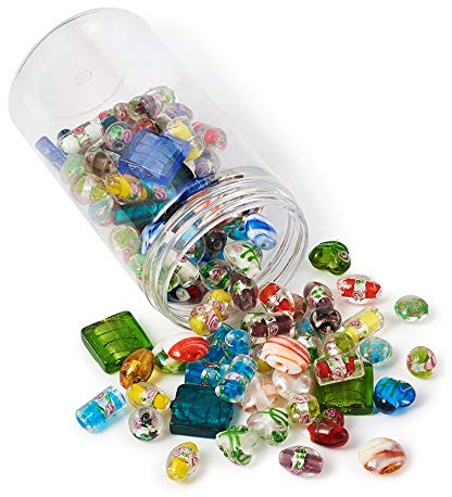 Craftdady Perlin Millefiori Perlen Set Perlenmischung Bunte Glasperlen Mix Form Perle zum Auffädeln Kinder Schmuckperlen, 11-20 mm