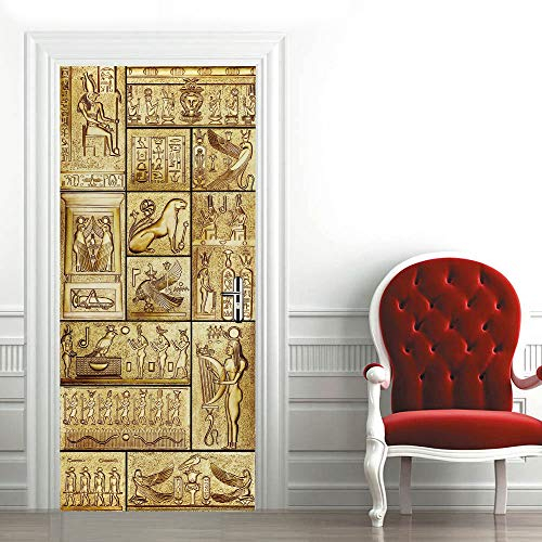 ANHHWW Türtapete Selbstklebend Wasserdicht Pvc Abnehmbar 77X200Cm Ägyptische Pyramidenstatue Tapete Fototapete - Türposter Türaufkleber Für Wohnzimmer, Schlafzimmer Tür Dekoration