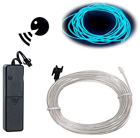 Balabaxer EL Wire Ice Blue, Sounds Control/Constant Light/Flash 2.7M Neon Lights Neon Wire Neon Glowing Strobing Electroluminescent Wire with Battery Operated for Parties, Halloween, DIY Decoration