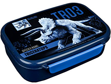 Scooli Jurassic World Kids' Lunch Box - Blue, 2-Compartment, BPA Free Plastic, Removable Divider, Click Closure