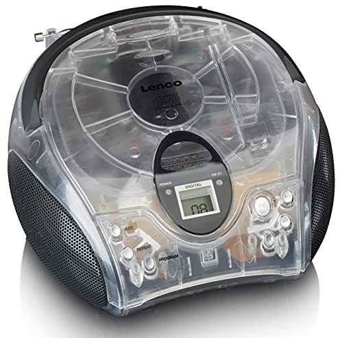 Lenco SCD-24 - Lettore CD per bambini - Radio CD - Impianto stereo - Boombox - Sintonizzatore radio FM - Titolo memoria - 2 x 1,5 W RMS - Alimentazione a corrente e a batteria - Trasparente SCD-24TR