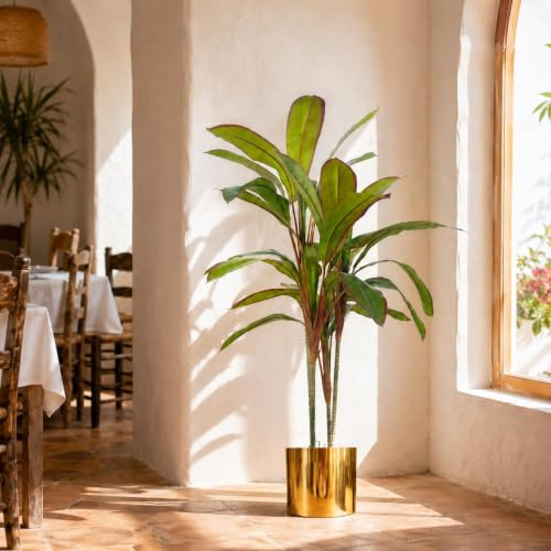 Leaf Tropical Artificial Palm Plant, Dracaena Large Gold, 100cm