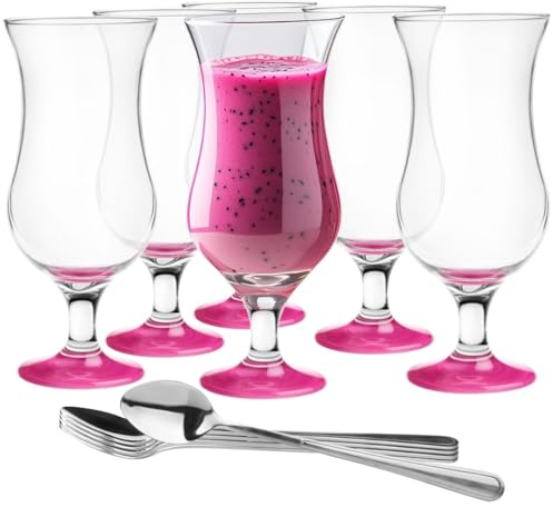Glasmark KROSNO, 420ml, Set von 6, Glas für alkoholische Cocktails, Longdrinkgläser, Cocktailgläser, Trinkgläser, Partygläser, Perfekt für Zuhause, Restaurants und Partys, Teelöffel inklusive