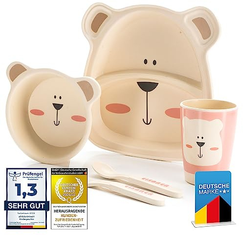 all Kids United® Children's Tableware Set Made of Plastic 5-piece Tableware Set with Animal Motifs; Cup, Bowl, Plate, Spoon & Fork for Children (Polar Bear)