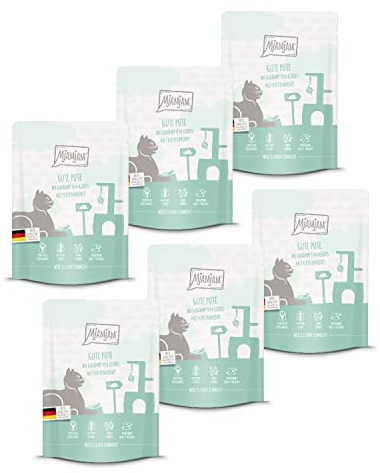 MjAMjAM - nourriture humide premium pour chats - Quetschie - bonne dinde au potiron cuit à la vapeur, pack de 6 (6 x 300 g), sans céréales avec supplément de viande