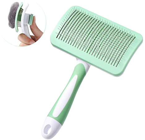 Vinabo Haustier Hundebürste Katzenbürste, Bürsten, Selbstreinigend Zupfbürste Entfernt Unterwolle Kurz bis Langhaar Geeignet Sanfte, hellgrün