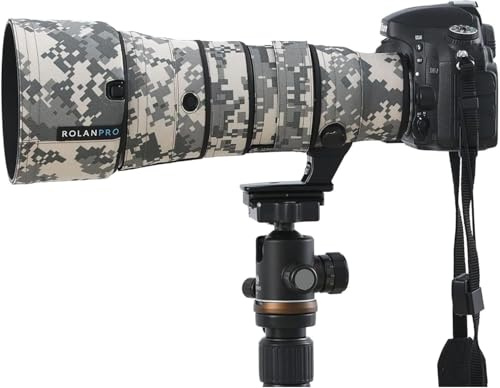 Rolanpro Copriobiettivo antipioggia per Nikon AF-S 500 mm F5.6E PF ED VR, resistente e versatile, custodia protettiva per obiettivo #UCP grigio mimetico impermeabile