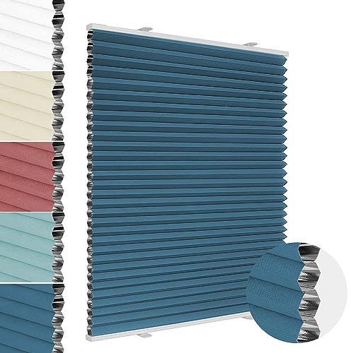 Allesin Wabenplissee ohne Bohren Verdunklung Thermo Doppelplissee Klemmfix Zweifarbig Blau-weiß 65x130 cm (BxH) 100% Blickdicht, Sonnenschutz & Schallschutz Plisseerollo für Fenster & Tür