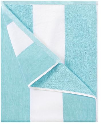 HENBAY Cotton Oversized Beach Towel - Large 70 x 35 Inch Pool Towel, Turquoise Striped Quick Dry Swimming Cabana Towel