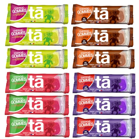TA Energy - Gommes énergétiques - Pack x12 - Citron, Fraise, Cassis, Cola - Apports en énergie pendant l''effort 100Kcal pour 3 gommes - Idéal pendant l'entrainement et les courses - MADE IN FRANCE