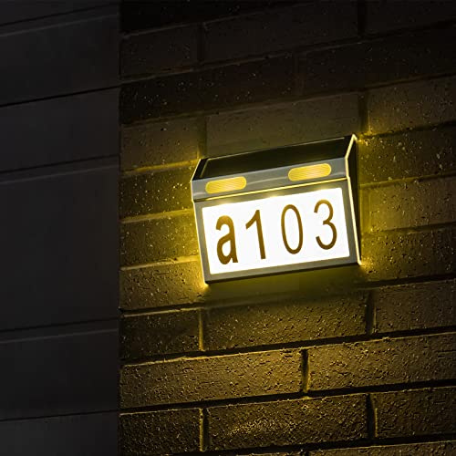 Solar-Hausnummern-Adressleuchte, Adressnummer für Häuser, Solarbetriebenes Adressschild, Wasserdichtes LED-Hausnummernschild, LED-beleuchtetes Außenadressenschild für Außenwände, Innenhöfe(#1)