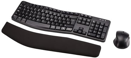 Amazon Basics Conjunto de Teclado y ratón inalámbricos ergonómicos (Teclado español), Negro