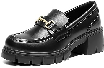 DREAM PAIRS Mocasines Plataforma Mujer | Punta cosida fina, detalle estribo, tacón 5.5cm/plataforma 2.1cm, cuello acolchado, slip-on.