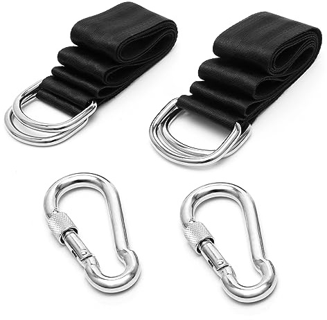 FL HUA 2 Pièce Sangle pour Balancoire Arbre avec Mousqueton, kit de Suspension pour Balançoire, Sangles et Pinces pour Balançoire Hamac Siège