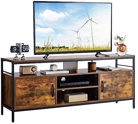 GIANTEX TV-Schrank TV-Board im Industrie-Stil, Fernsehschrank Fernsehtisch für Fernseher bis zu 65 Zoll, Lowboard TV Kommode Holz, TV Lowboard Sideboard 147 × 40 × 62 cm Vintage Braun