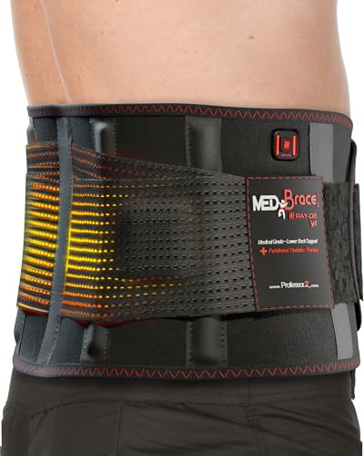 MEDiBrace Rückenstützgürtel Rückenbandage Lendenwirbelstütze für Unteren Rücken mit Stützstreben & Doppelzuggurten – Schmerzlinderung bei Ischias Bandscheibenvorfall Skoliose Ferninfrarot-Wärmeauflage