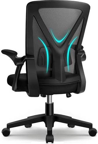Airchros Bürostuhl Ergonomisch,Schreibtischstuhl mit Hochklappbaren Armlehnen,Einstellbare Lendenstütze,Höhenverstellbarer Chefsessel Drehstuhl,Netzstuhl mit Wippfunktion bis 125°,Schwarz