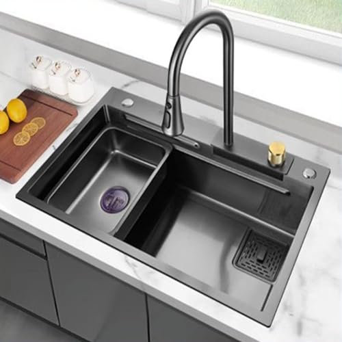 Fregadero Cocina En Cascada Con Grifo Utilitario, Fregadero Cocina 1 Seno De Acero Inoxidable,fregadero Con Accesorios, Fregadero Cocina 1 Seno Con Escurridor, Fregadero Bajo Encimera ( Size : 68*45cm