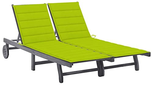 ZEYUAN 2-Personen-Sonnenliege mit Auflage, Gartenliege, Liegestuhl, Sonnenstuhl, Sonneninsel Outdoor, Gartenmöbel, Bäderliege, Relaxliege, Terrasse,Grau Akazie Massivholz